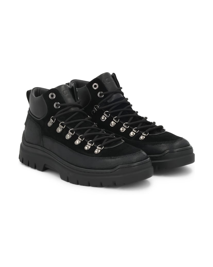 Kazar-Flat-ankle-boots-in-black-leather-and-suede-on-a-sturdy-sole-černá