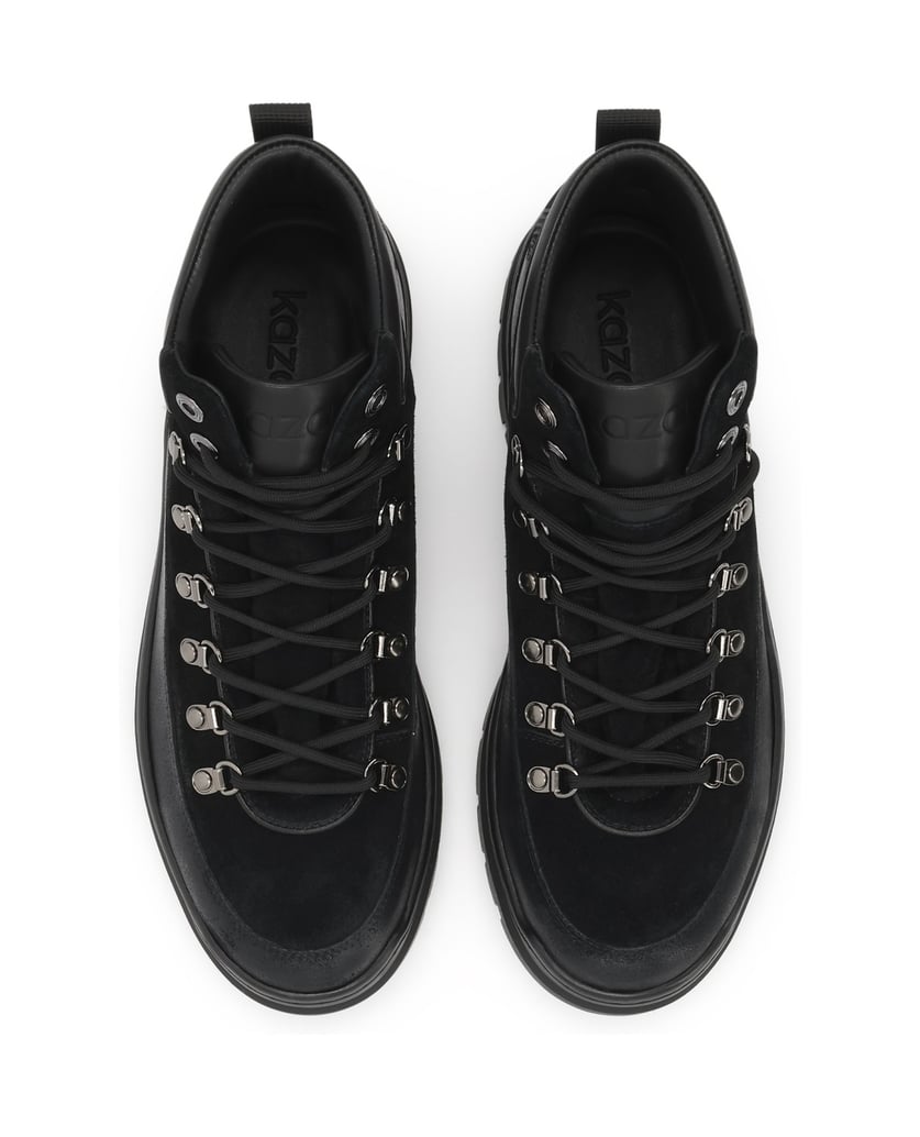 Kazar-Flat-ankle-boots-in-black-leather-and-suede-on-a-sturdy-sole-černá