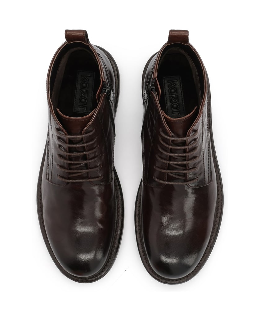 Kazar-Men's-lace-up-leather-booties-with-side-zipper-hnědá