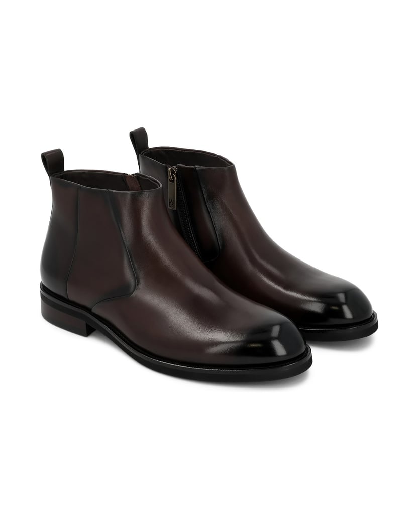 Kazar-Brown-leather-ankle-booties-with-stitching-hnědá
