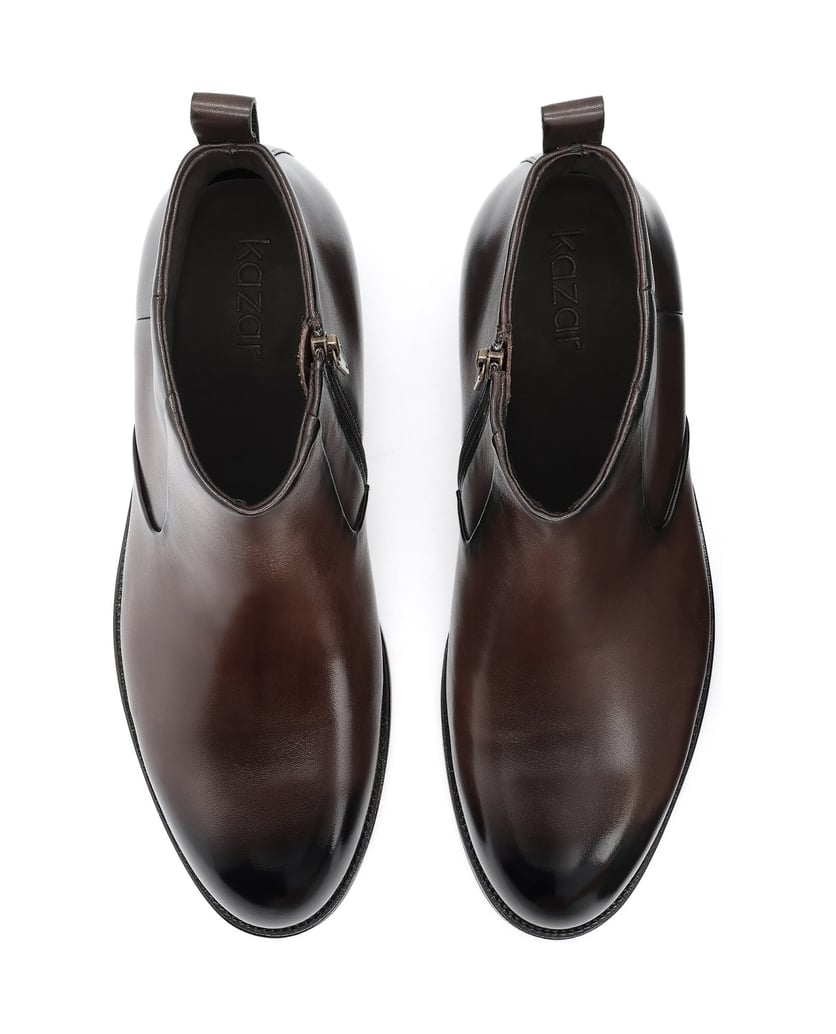 Kazar-Brown-leather-ankle-booties-with-stitching-hnědá