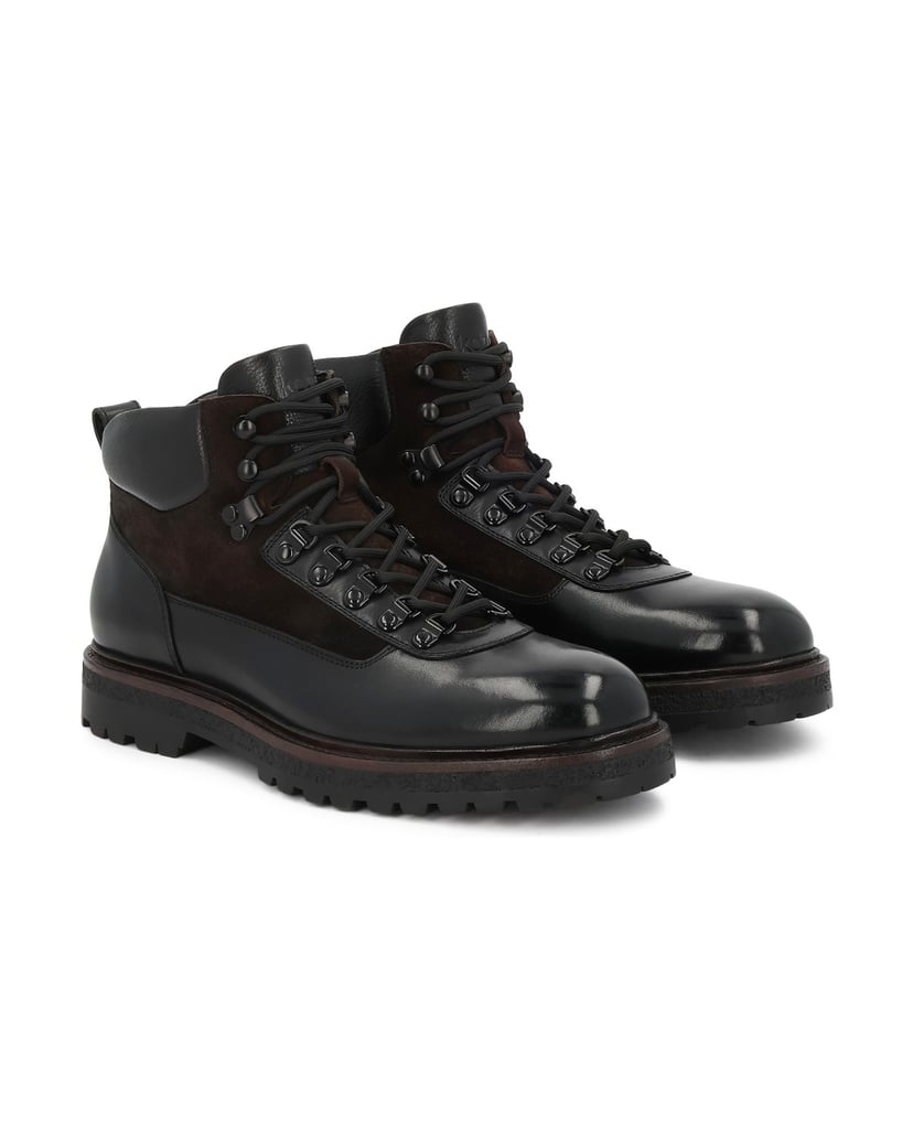 Kazar-Black-men's-flat-ankle-boots-with-suede-inserts-čierna