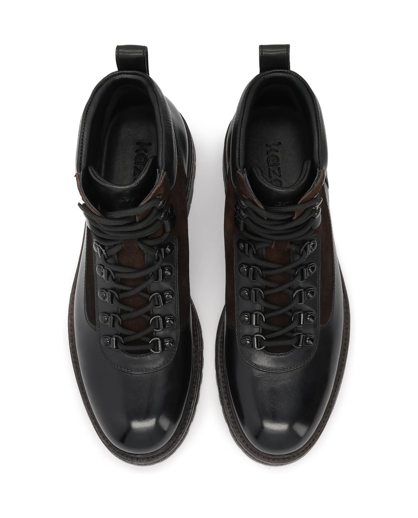 Kazar-Black-men's-flat-ankle-boots-with-suede-inserts-čierna