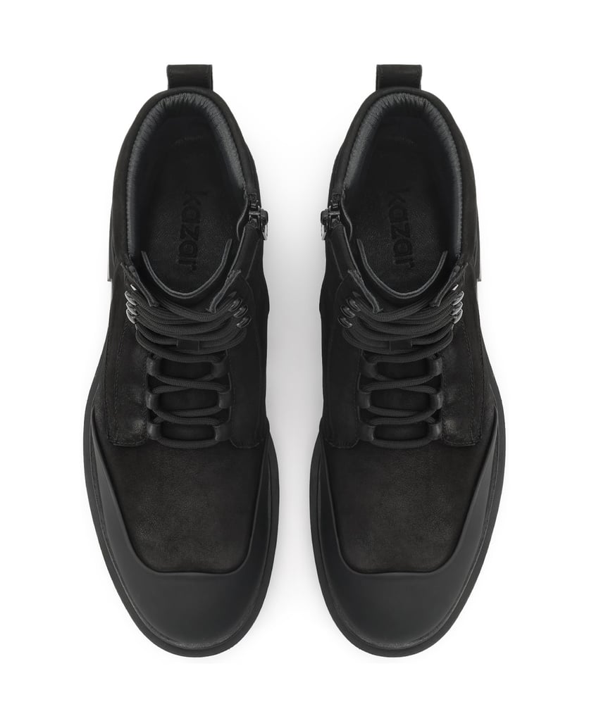 Kazar-Black-nubuck-flat-ankle-boots-with-rubberized-toes-čierna