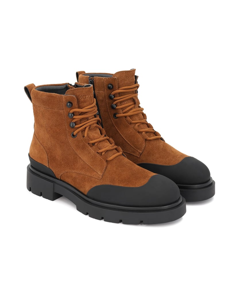 Kazar-Nubuck-and-matte-rubberized-leather-flat-ankle-boots-hnedá