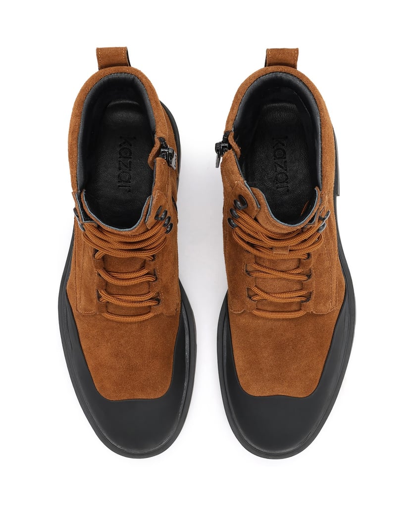 Kazar-Nubuck-and-matte-rubberized-leather-flat-ankle-boots-hnedá