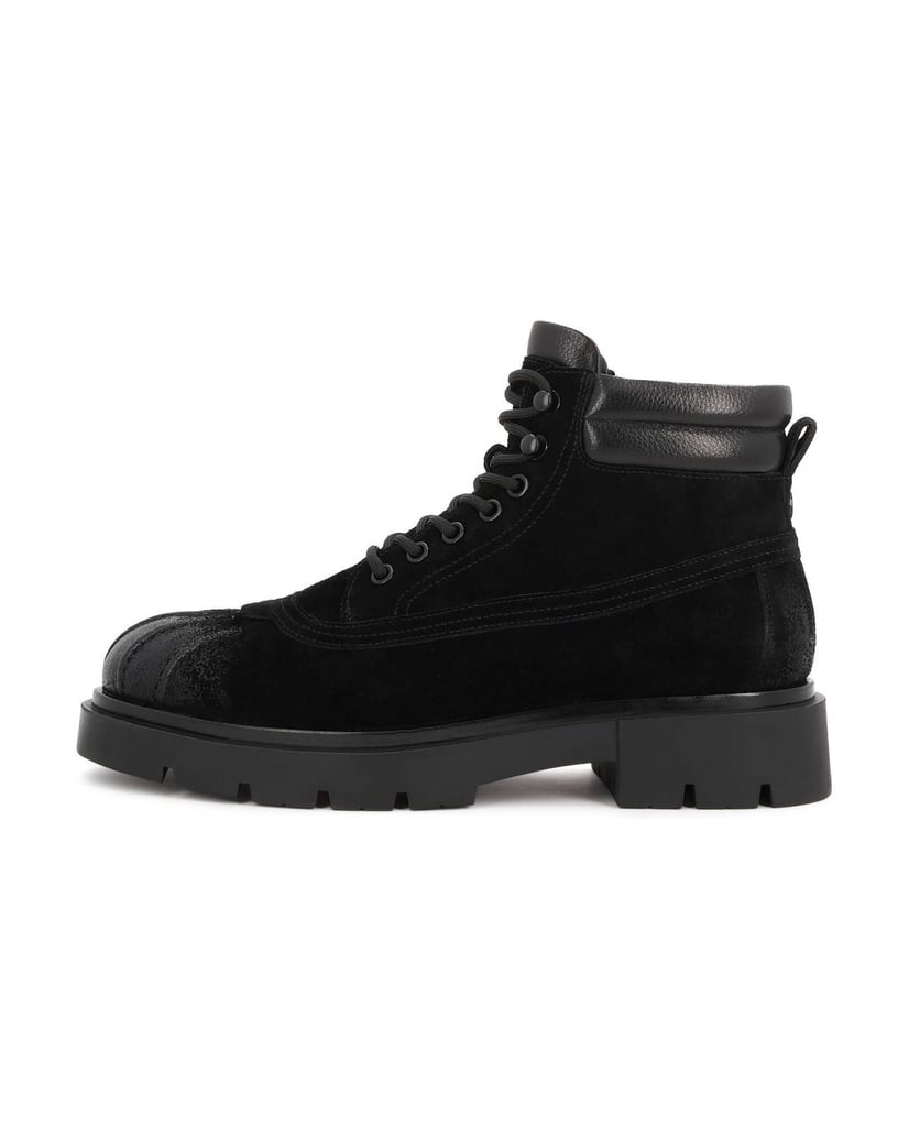 Kazar-Insulated-suede-flat-ankle-boots-with-leather-collar-černá