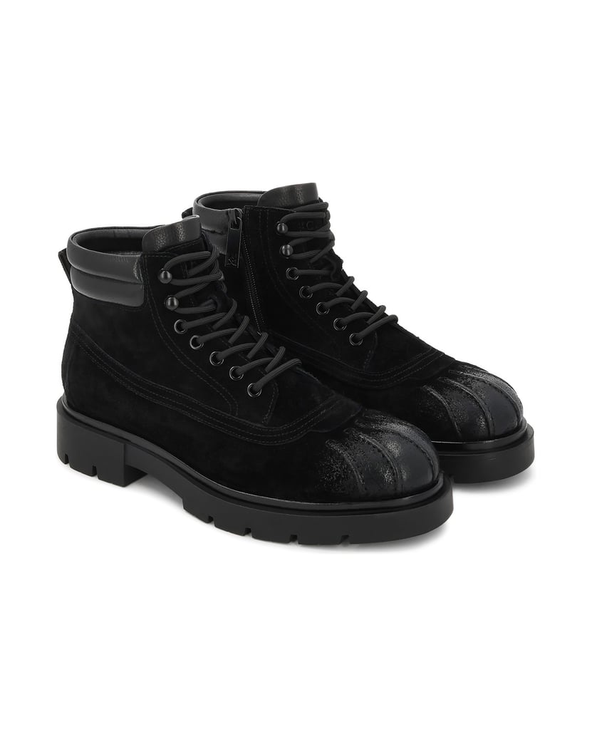 Kazar-Insulated-suede-flat-ankle-boots-with-leather-collar-černá