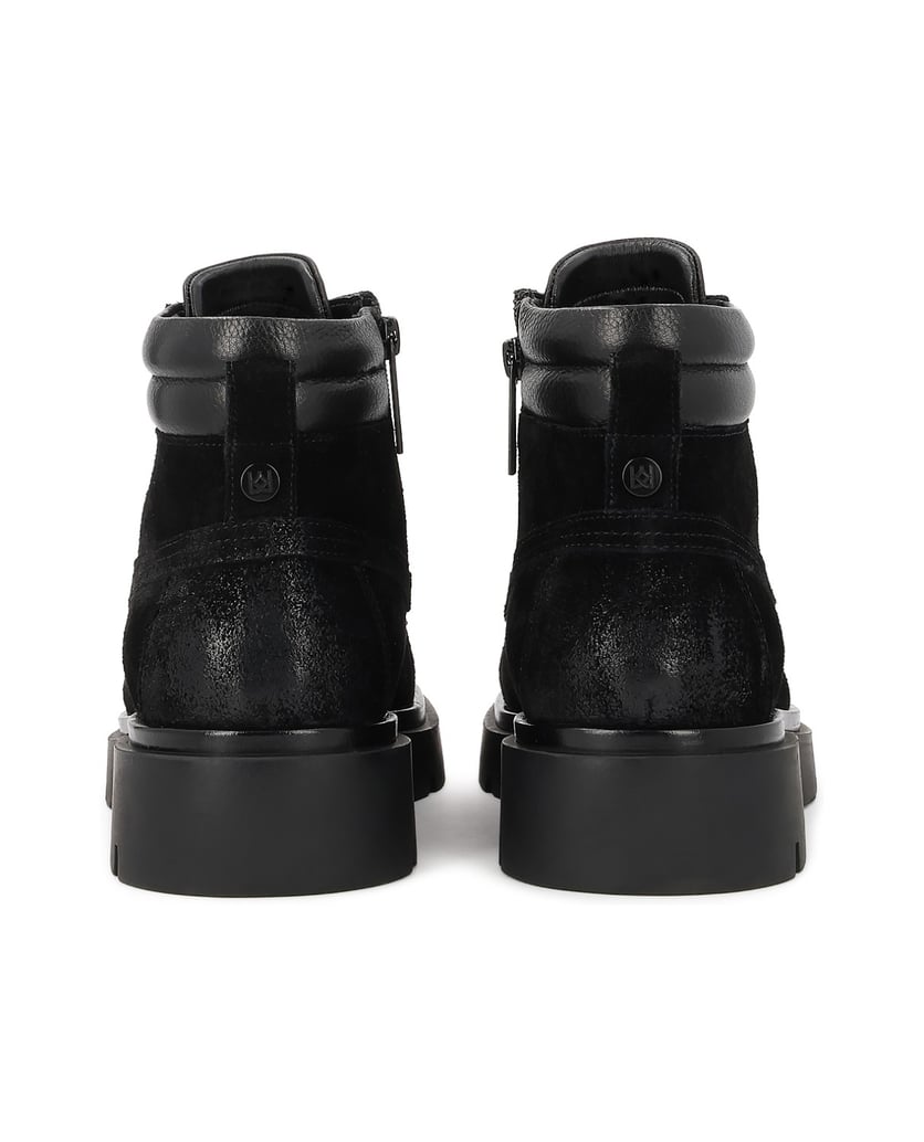 Kazar-Insulated-suede-flat-ankle-boots-with-leather-collar-černá