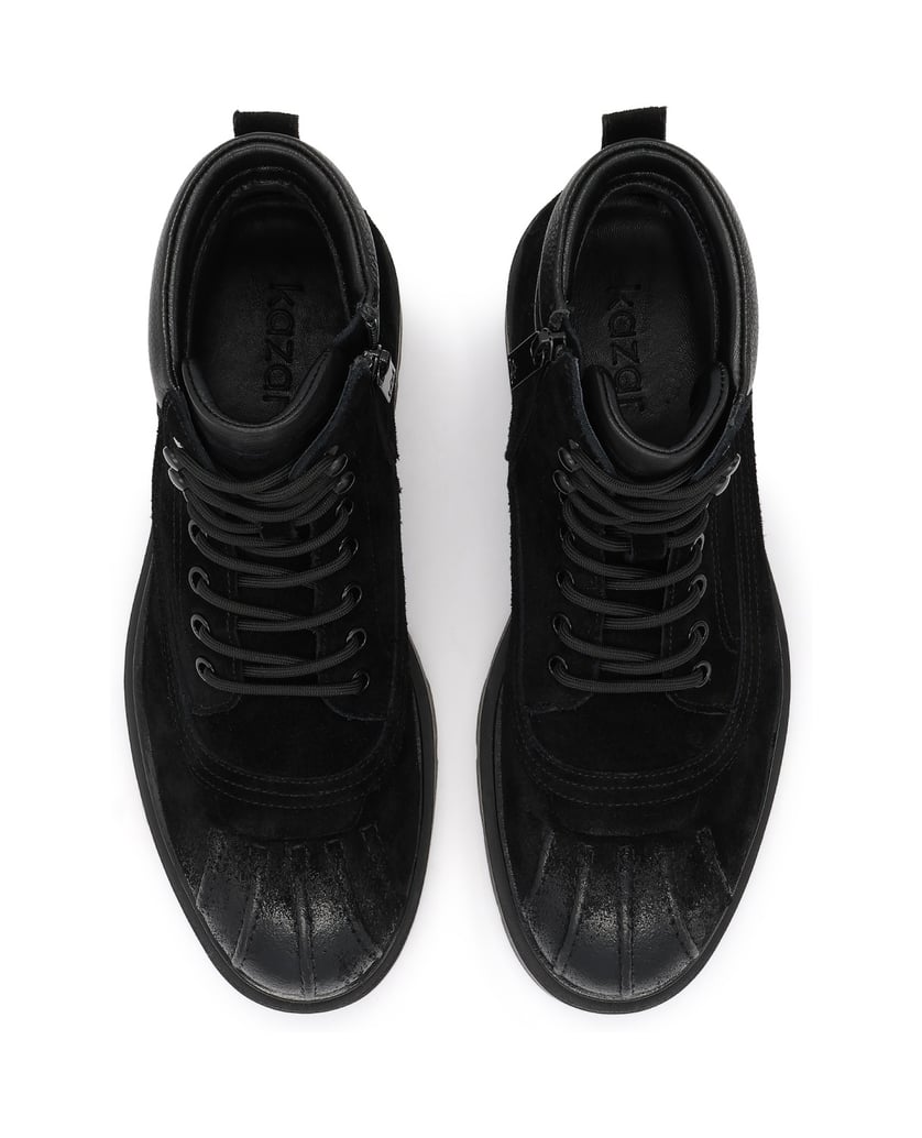 Kazar-Insulated-suede-flat-ankle-boots-with-leather-collar-černá