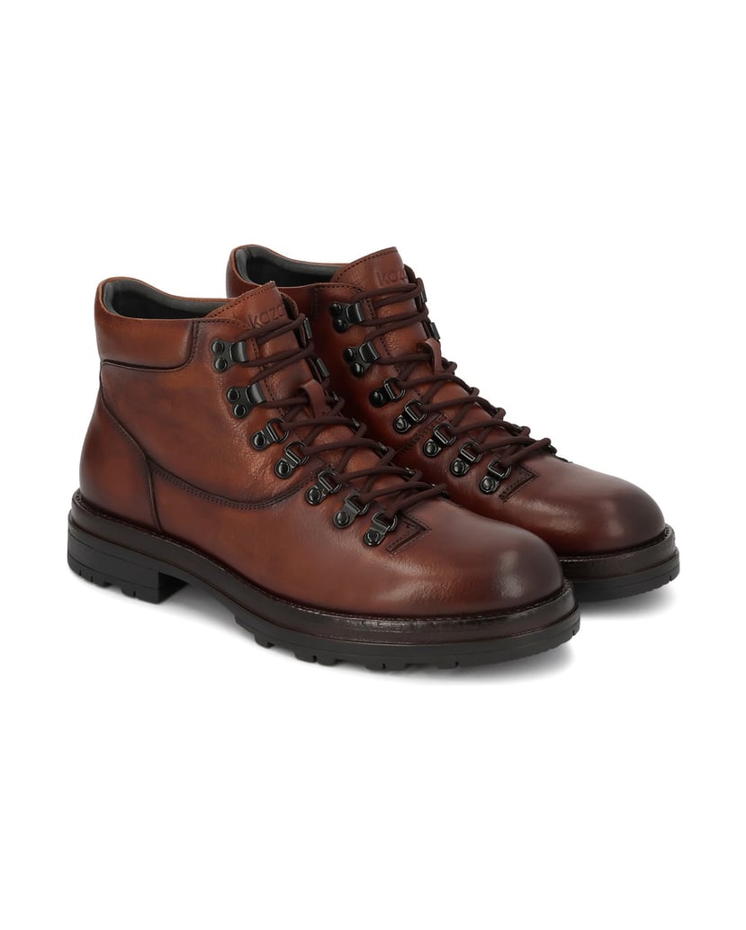 Kazar-Brown-leather-flat-ankle-boots-with-patina-effect-hnedá