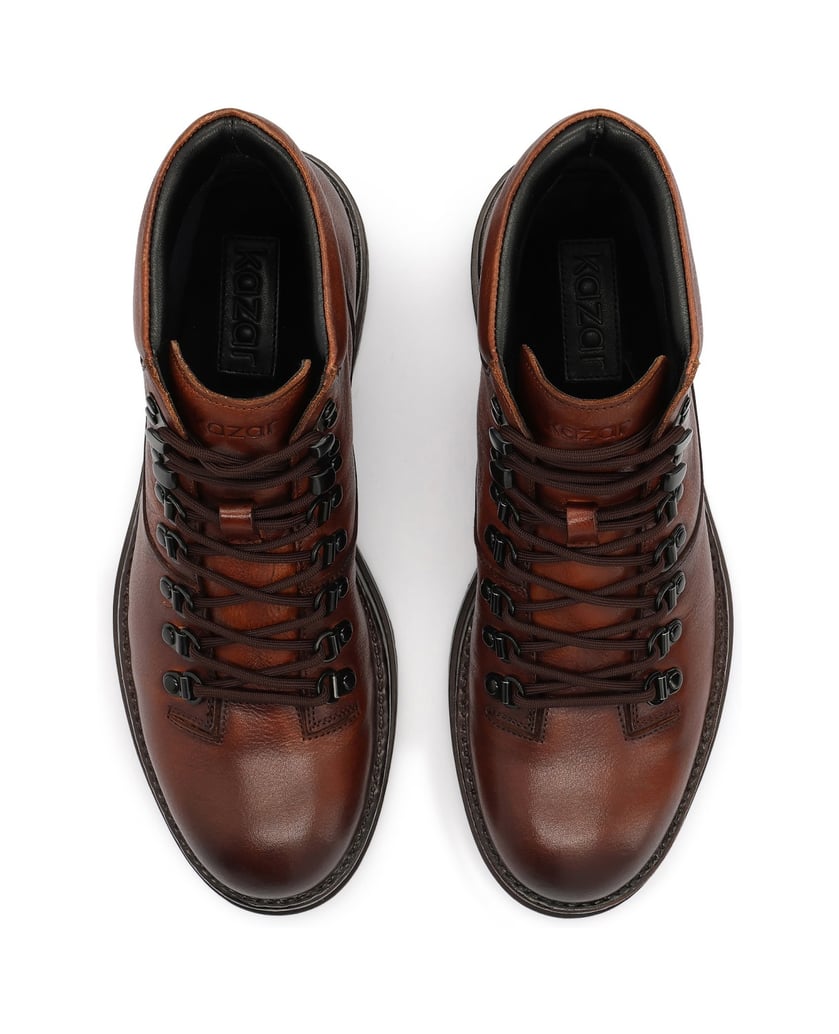 Kazar-Brown-leather-flat-ankle-boots-with-patina-effect-hnedá