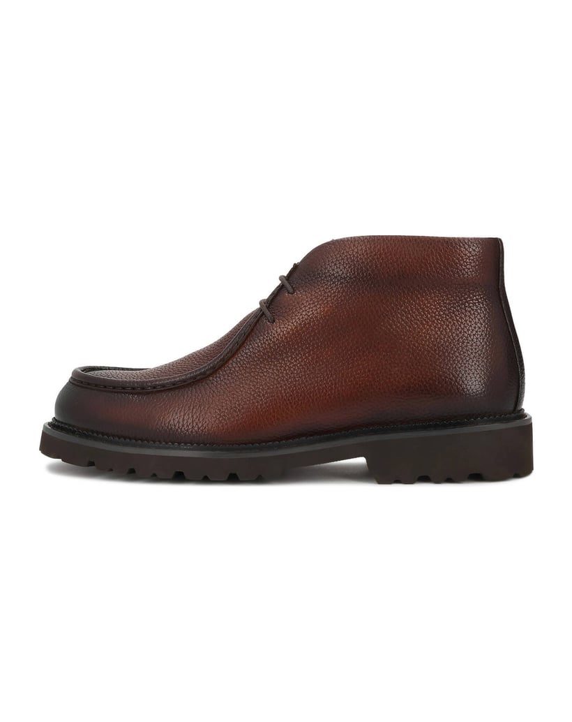 Kazar-Flat-ankle-boots-in-leather-with-short-laces-hnedá