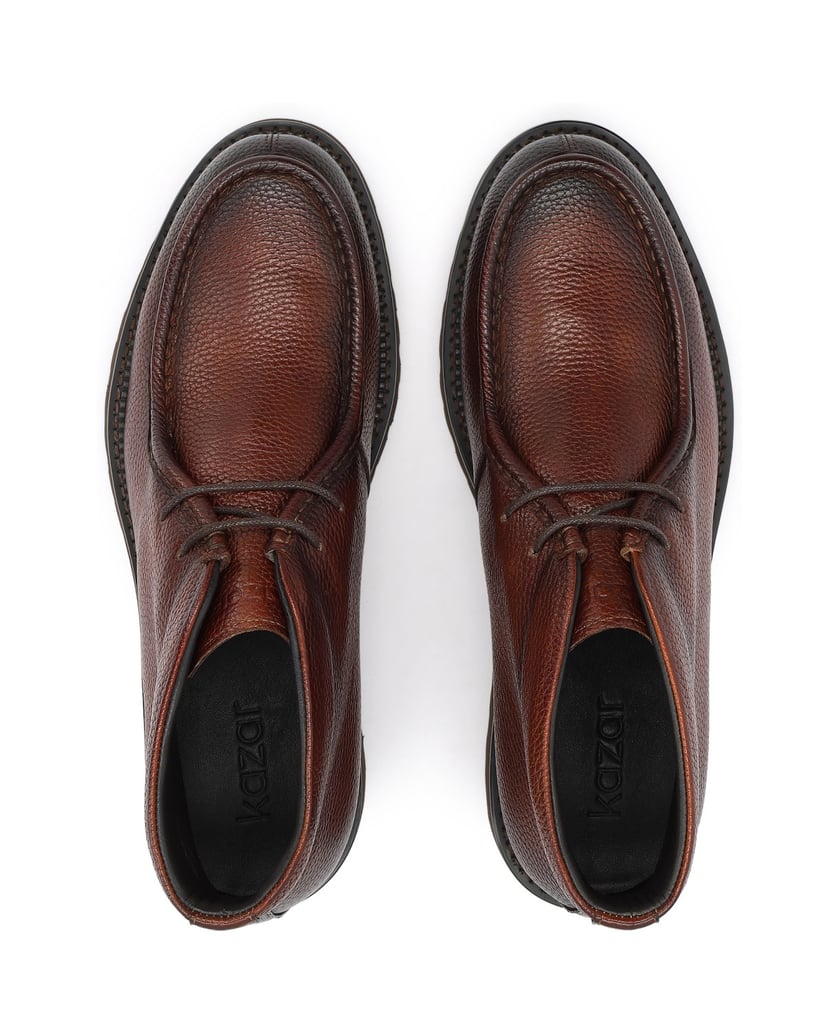 Kazar-Flat-ankle-boots-in-leather-with-short-laces-hnedá