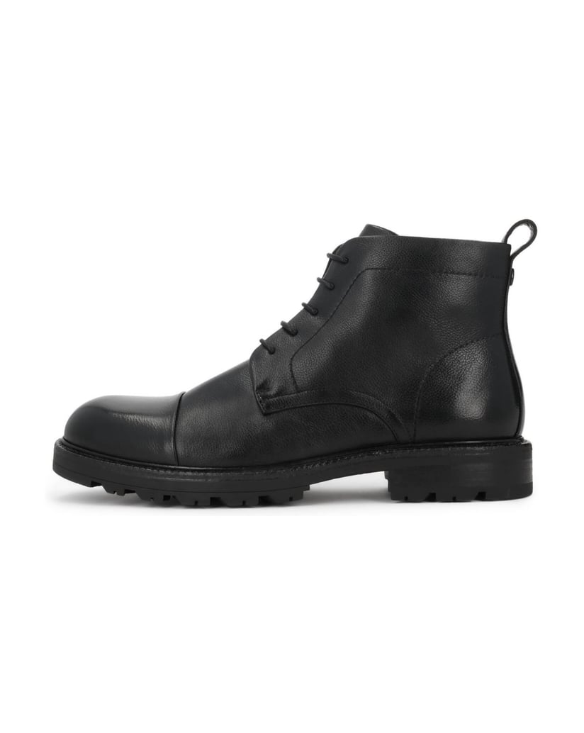 Kazar-Flat-ankle-boots-in-black-leather-with-lacing-and-zipper-černá
