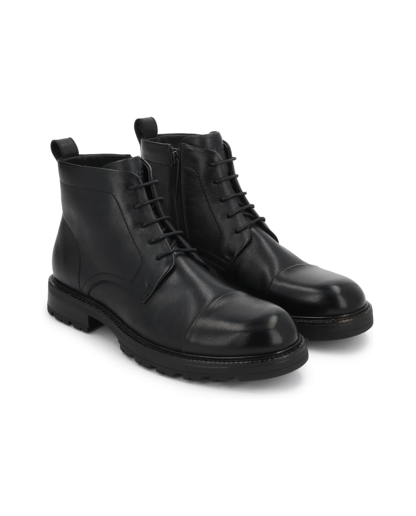 Kazar-Flat-ankle-boots-in-black-leather-with-lacing-and-zipper-černá