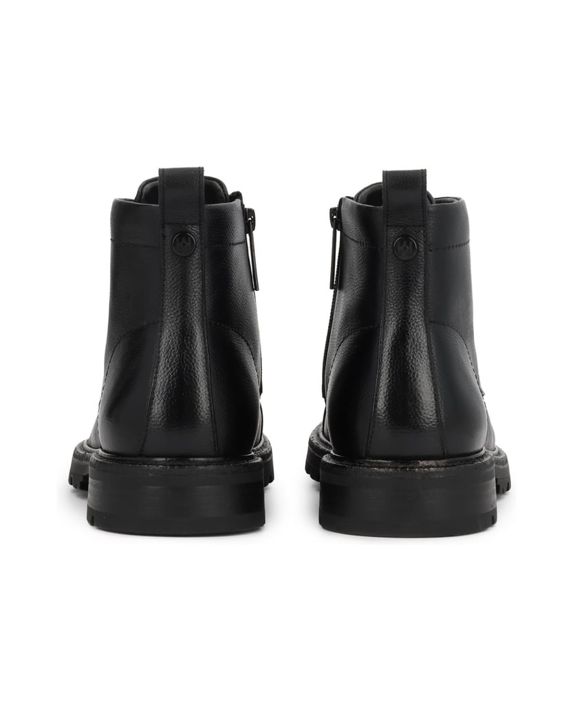 Kazar-Flat-ankle-boots-in-black-leather-with-lacing-and-zipper-černá