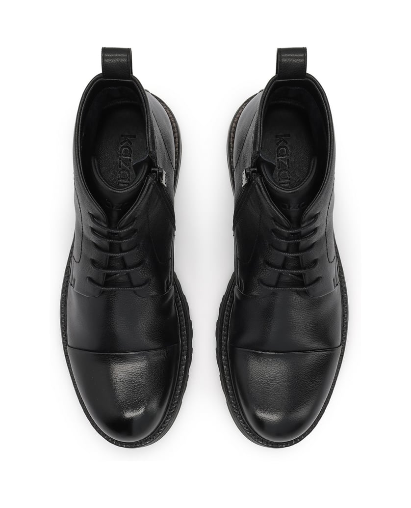 Kazar-Flat-ankle-boots-in-black-leather-with-lacing-and-zipper-černá