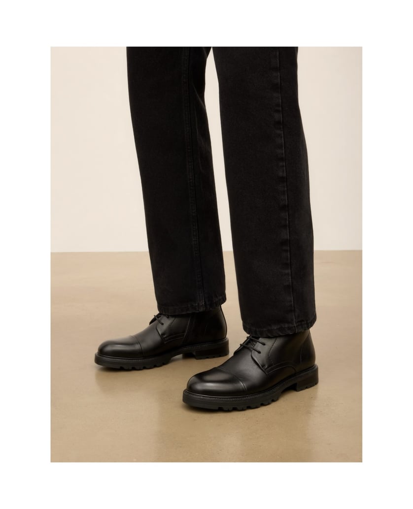Kazar-Flat-ankle-boots-in-black-leather-with-lacing-and-zipper-černá