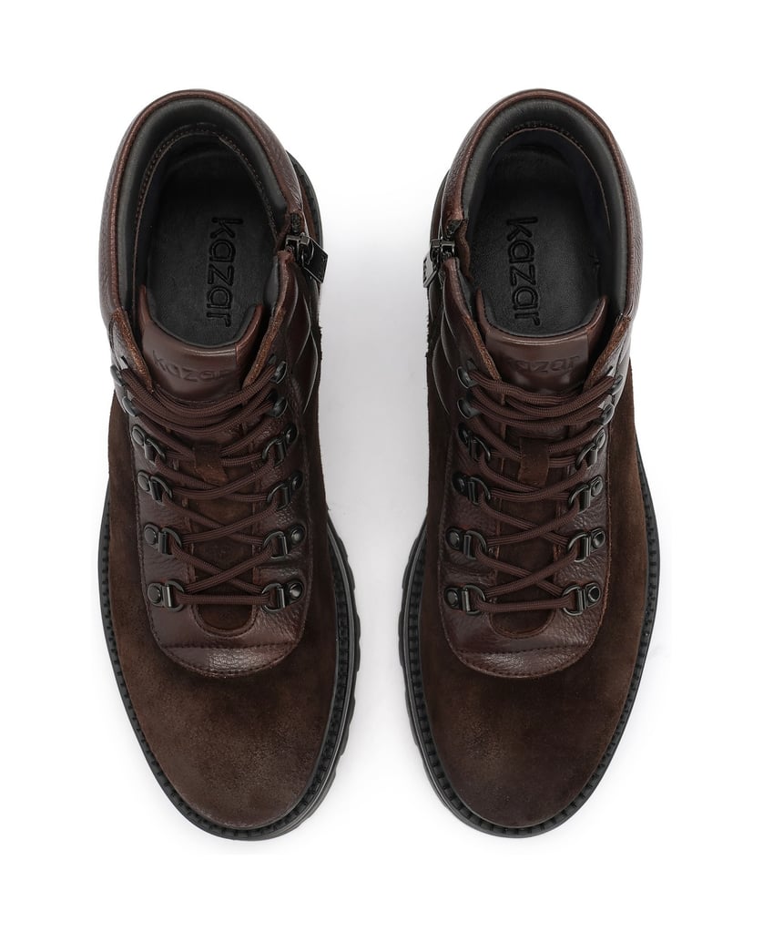 Kazar-Brown-suede-flat-ankle-boots-with-warming-and-leather-inserts-hnědá