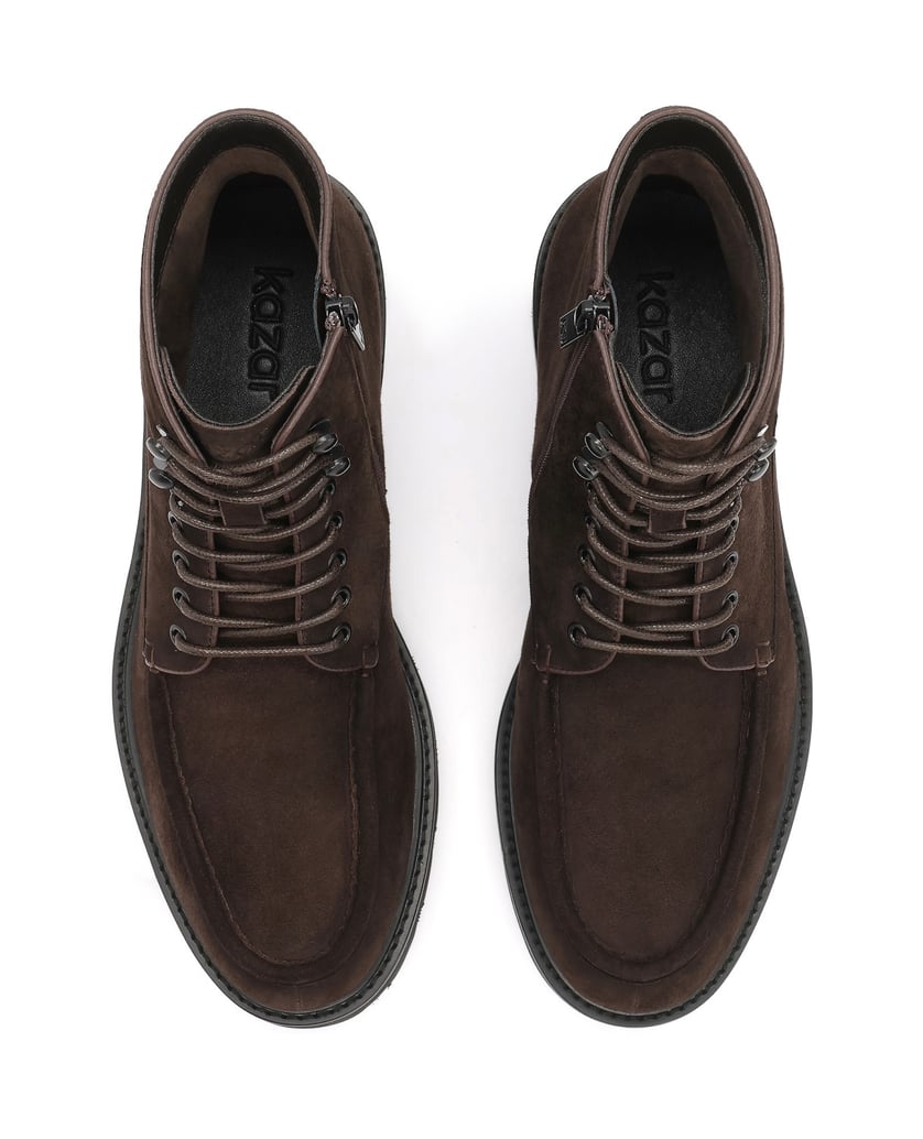 Kazar-Klassische-flache-Schnürstiefel-mit-Mokassins-Naht-braun