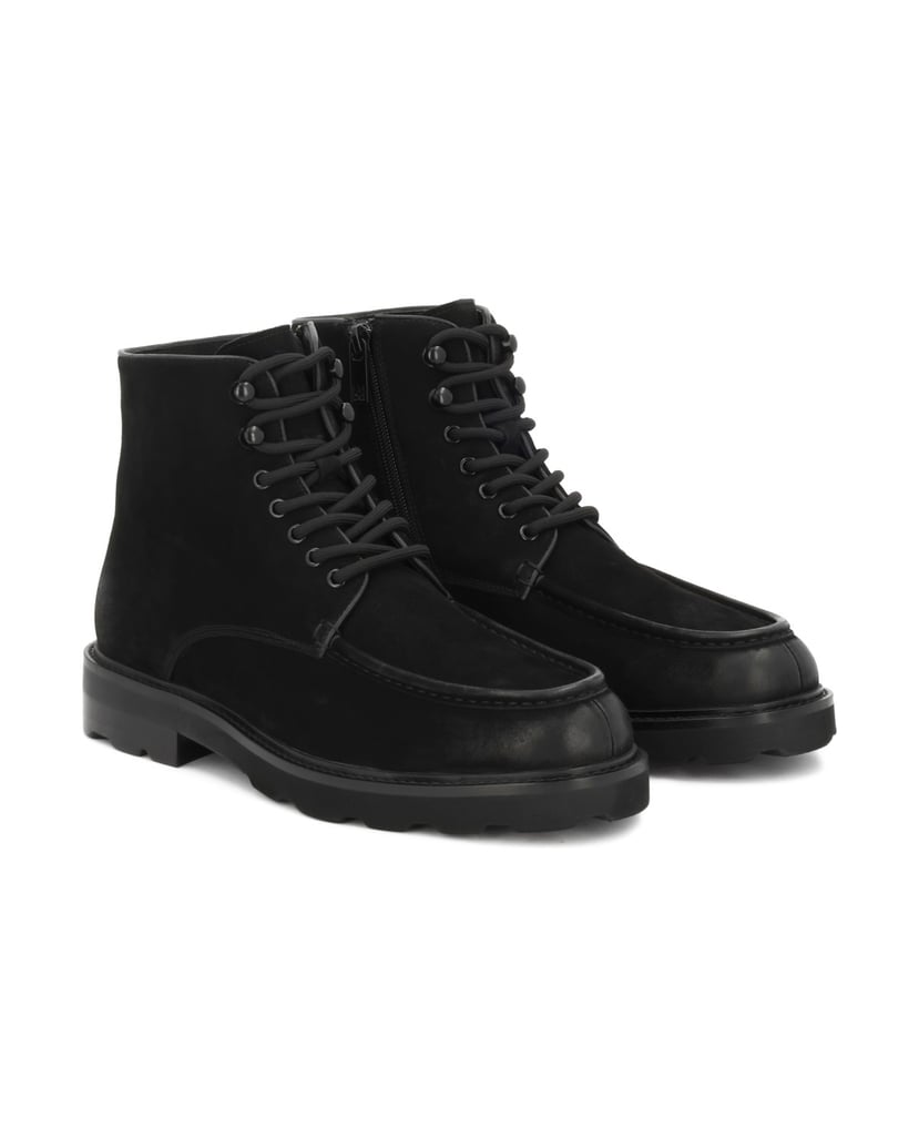 Kazar-Nubuck-flat-ankle-boots-with-lace-up-and-zipper-fit-černá