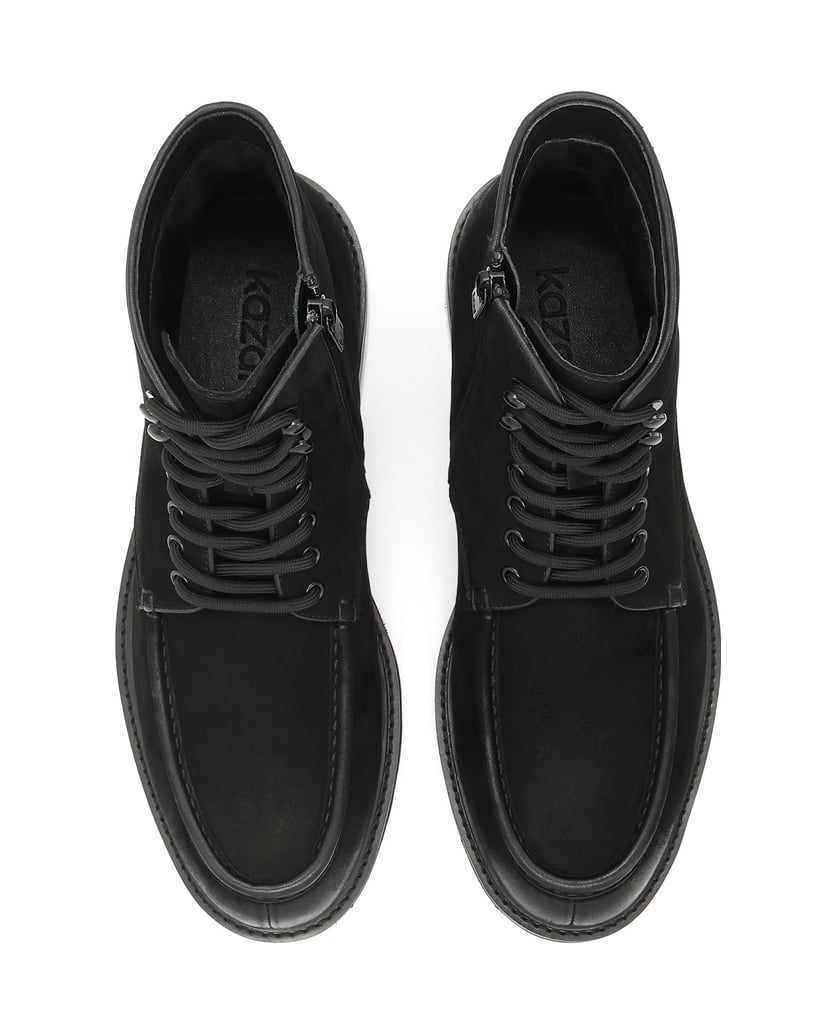 Kazar-Nubuck-flat-ankle-boots-with-lace-up-and-zipper-fit-černá