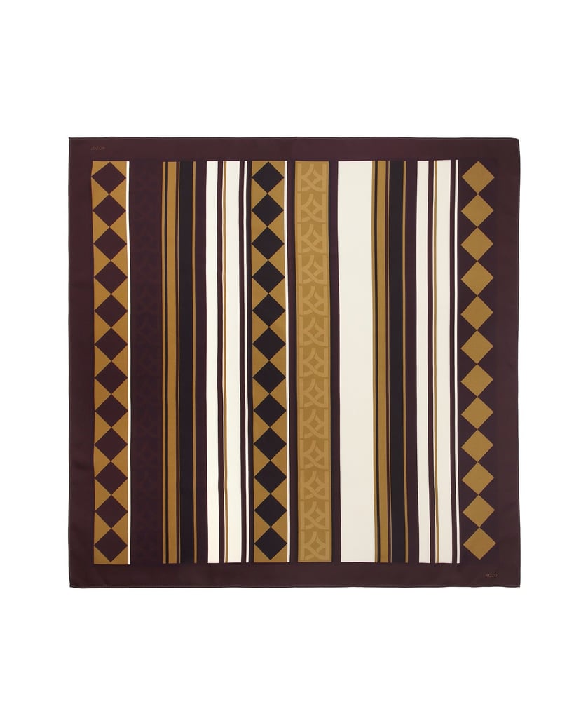 Kazar-Silk-scarf-in-earthy-tones-with-a-geometric-pattern-hnedá