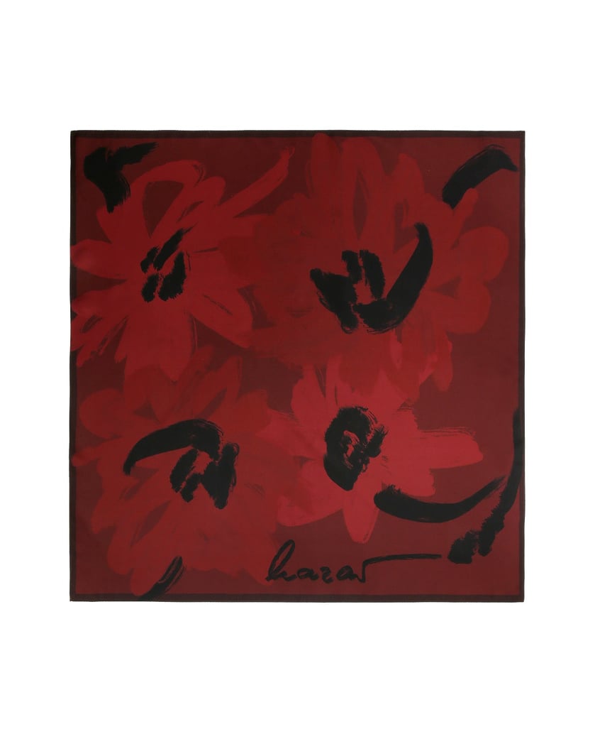 Kazar-Luxury-silk-scarf-with-a-floral-motif-červená