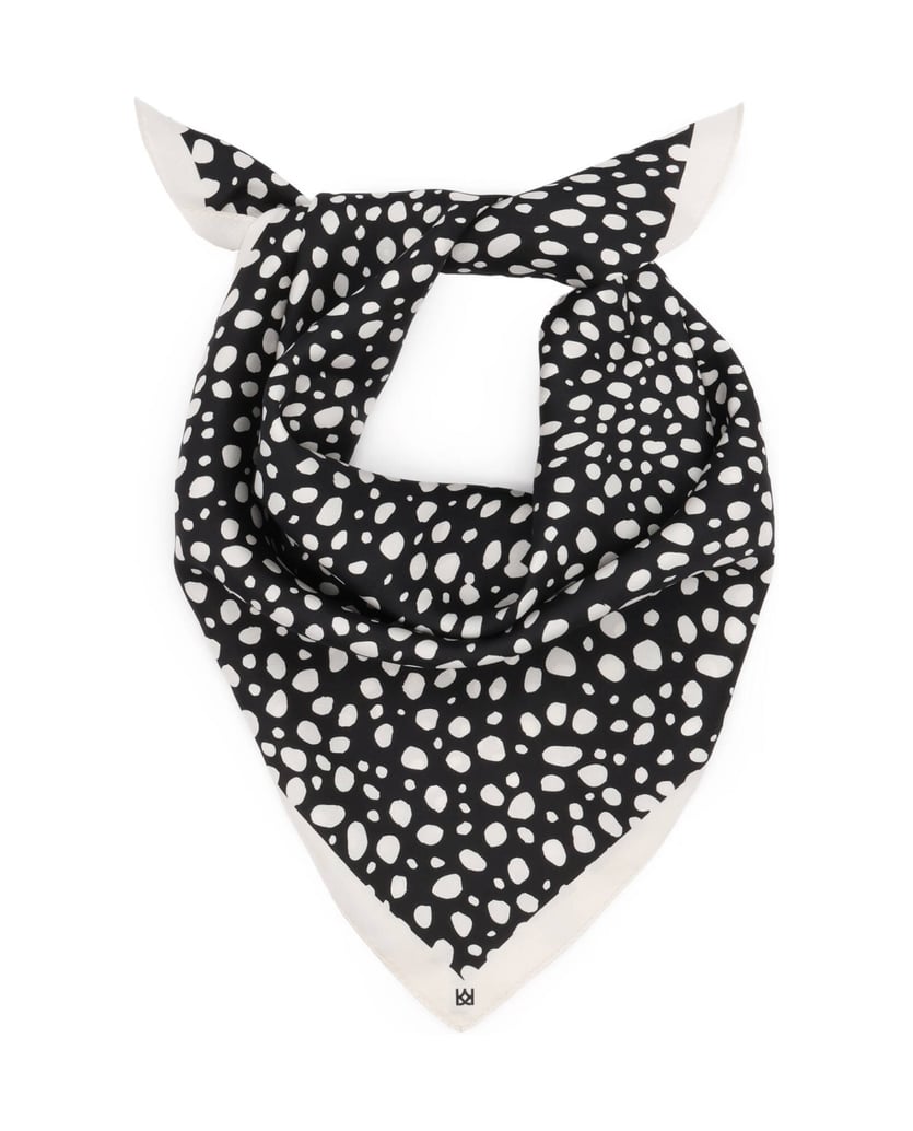 Kazar-Black-silk-scarf-with-cream-polka-dots-černá