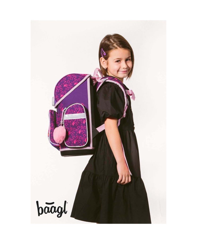 Baagl-Schulranzen-Set-Ergo-Pferd-5tlg.:-Schulranzen,-Federmäppchen,-Turnbeutel,-Schürze,-Brustbeutel-lila
