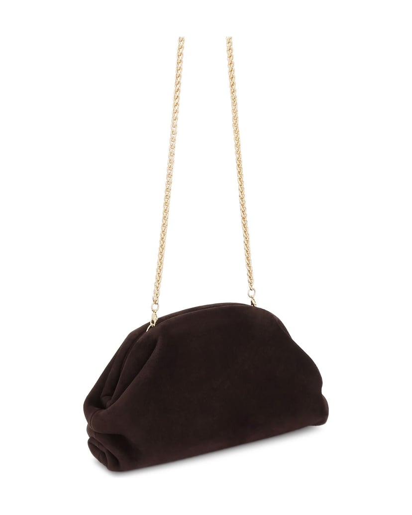Kazar-Dark-brown-suede-clutch-with-detachable-chain-tmavá-hnedá