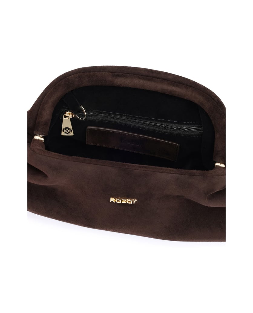 Kazar-Dark-brown-suede-clutch-with-detachable-chain-tmavá-hnedá