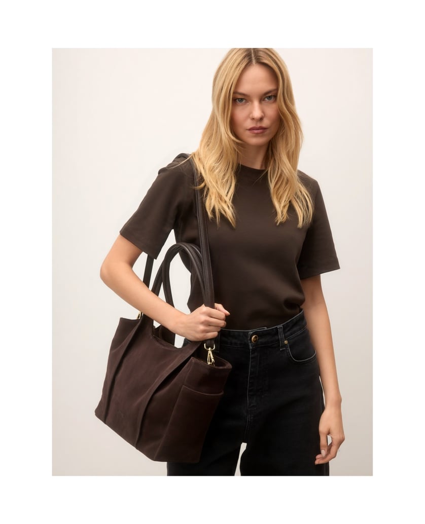 Kazar-Dark-brown-suede-shopper-with-side-pockets-tmavá-hnedá