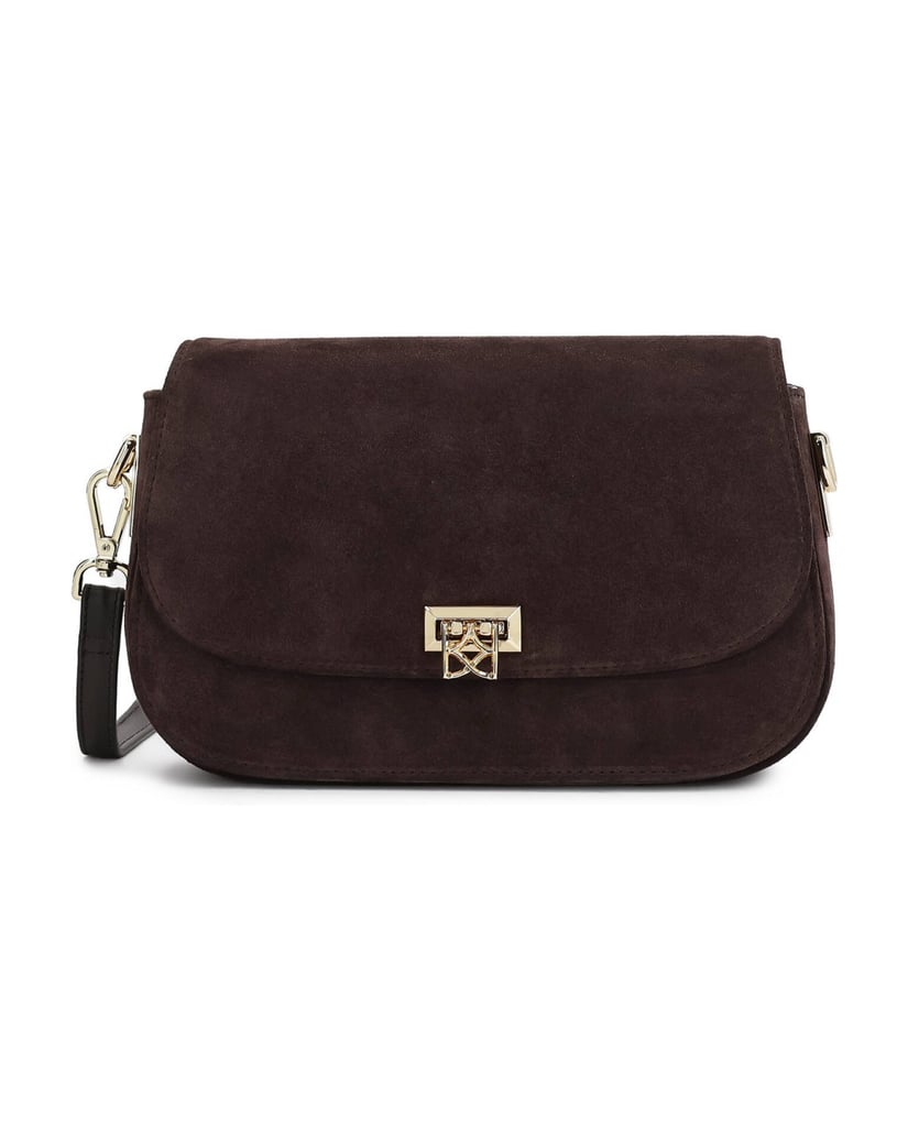 Kazar-Small-dark-brown-suede-bag-with-monogrammed-closure-tmavá-hnedá