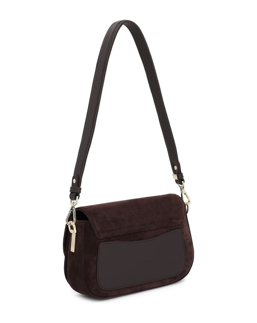 Kazar-Small-dark-brown-suede-bag-with-monogrammed-closure-tmavá-hnedá