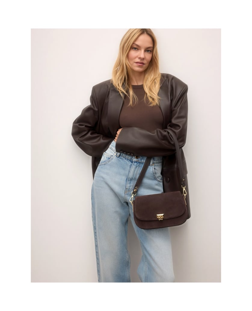 Kazar-Small-dark-brown-suede-bag-with-monogrammed-closure-tmavá-hnedá