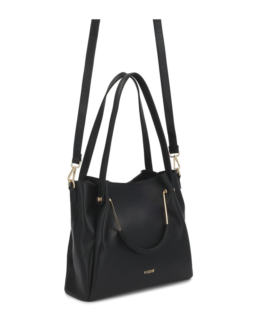 Kazar-Black-leather-shopper-bag-with-gold-details-čierna