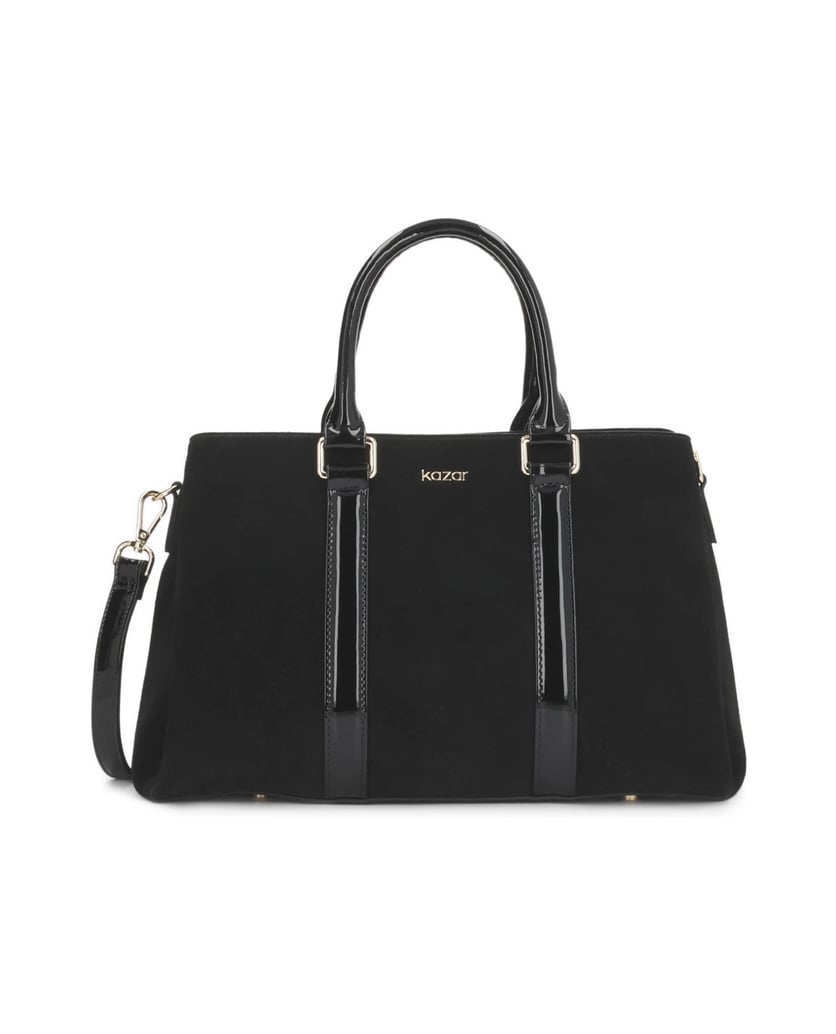 Kazar-Black-patent-leather-and-suede-bag-with-three-compartments-čierna