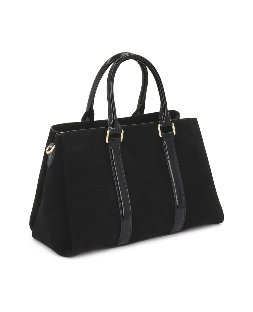 Kazar-Black-patent-leather-and-suede-bag-with-three-compartments-čierna