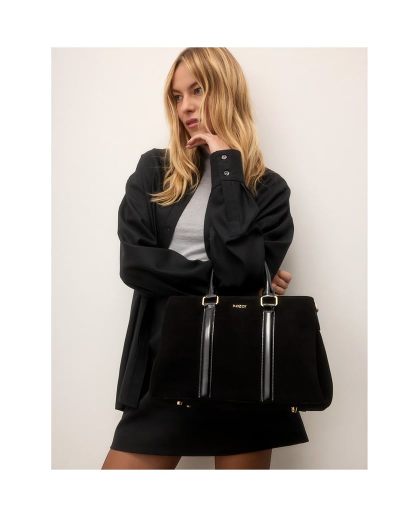 Kazar-Black-patent-leather-and-suede-bag-with-three-compartments-čierna