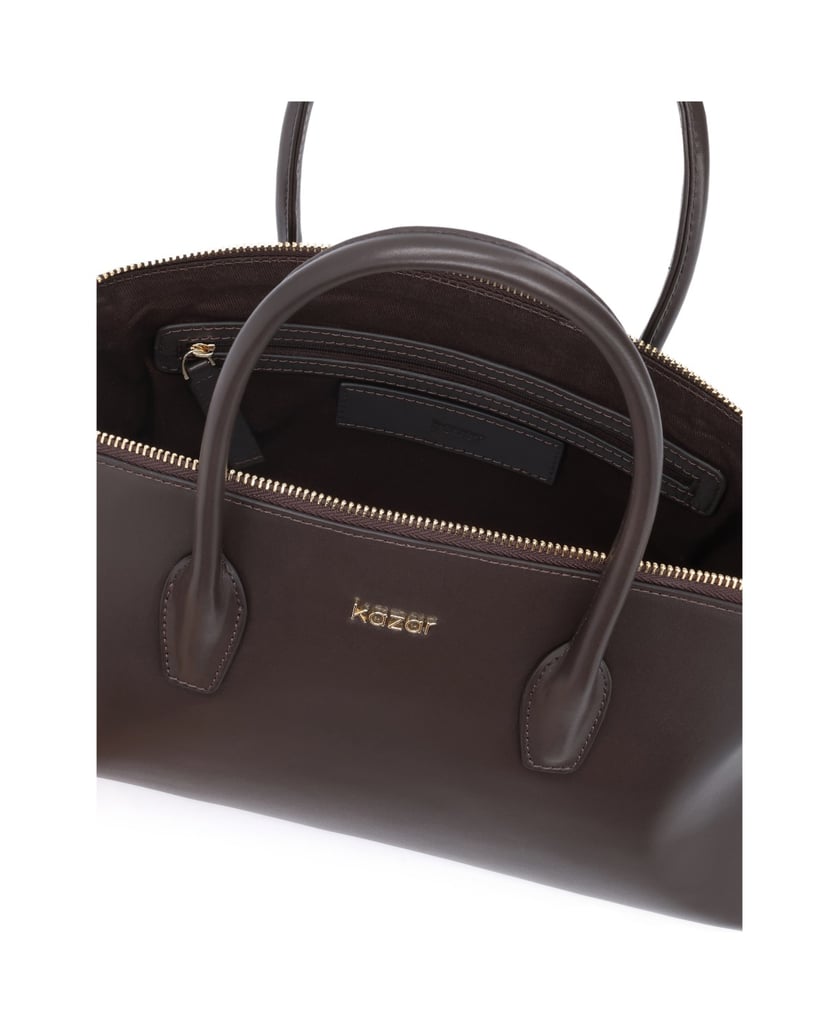 Kazar-Leather-bags-with-rounded-lines-and-gold-logo-tmavá-hnedá