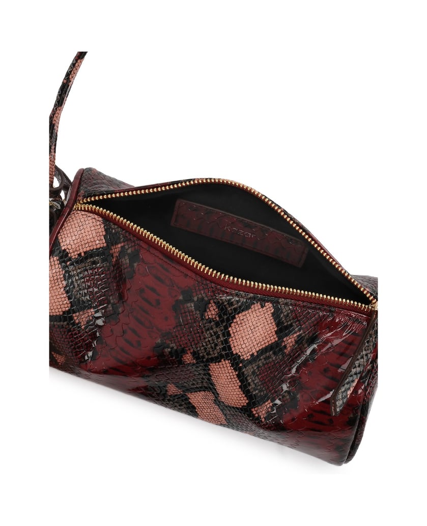 Kazar-Cylindrical-bag-in-embossed-leather-with-a-snake-motif-červená