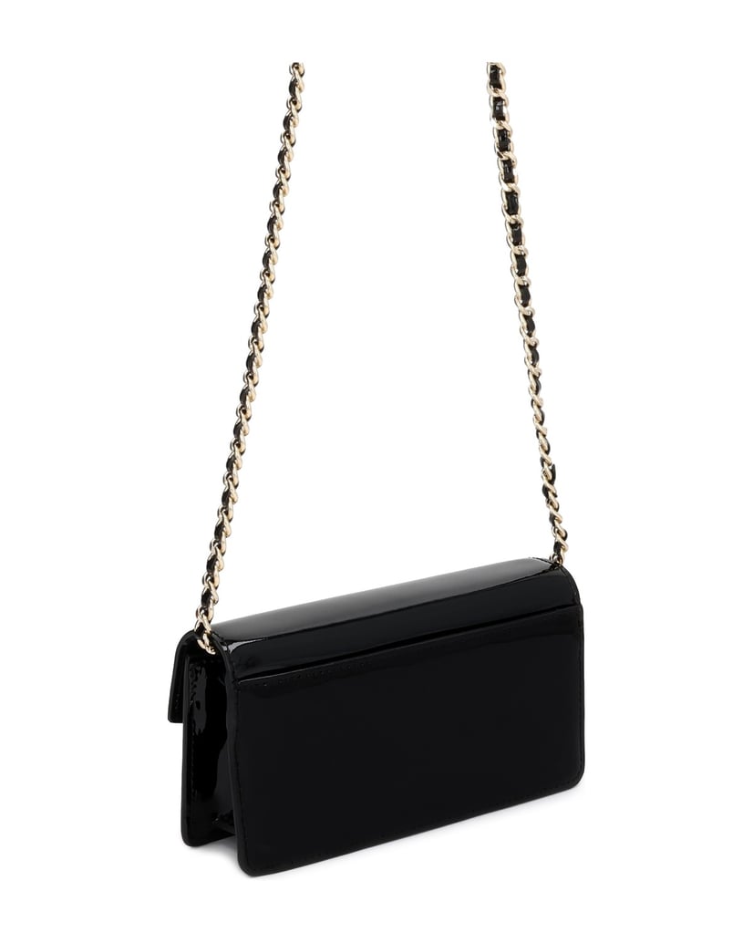 Kazar-Black-patent-chain-handbag-with-monogrammed-clasp-čierna
