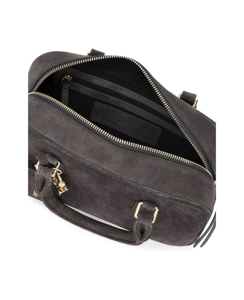 Kazar-Grey-suede-bags-with-elegant-detailing-šedá