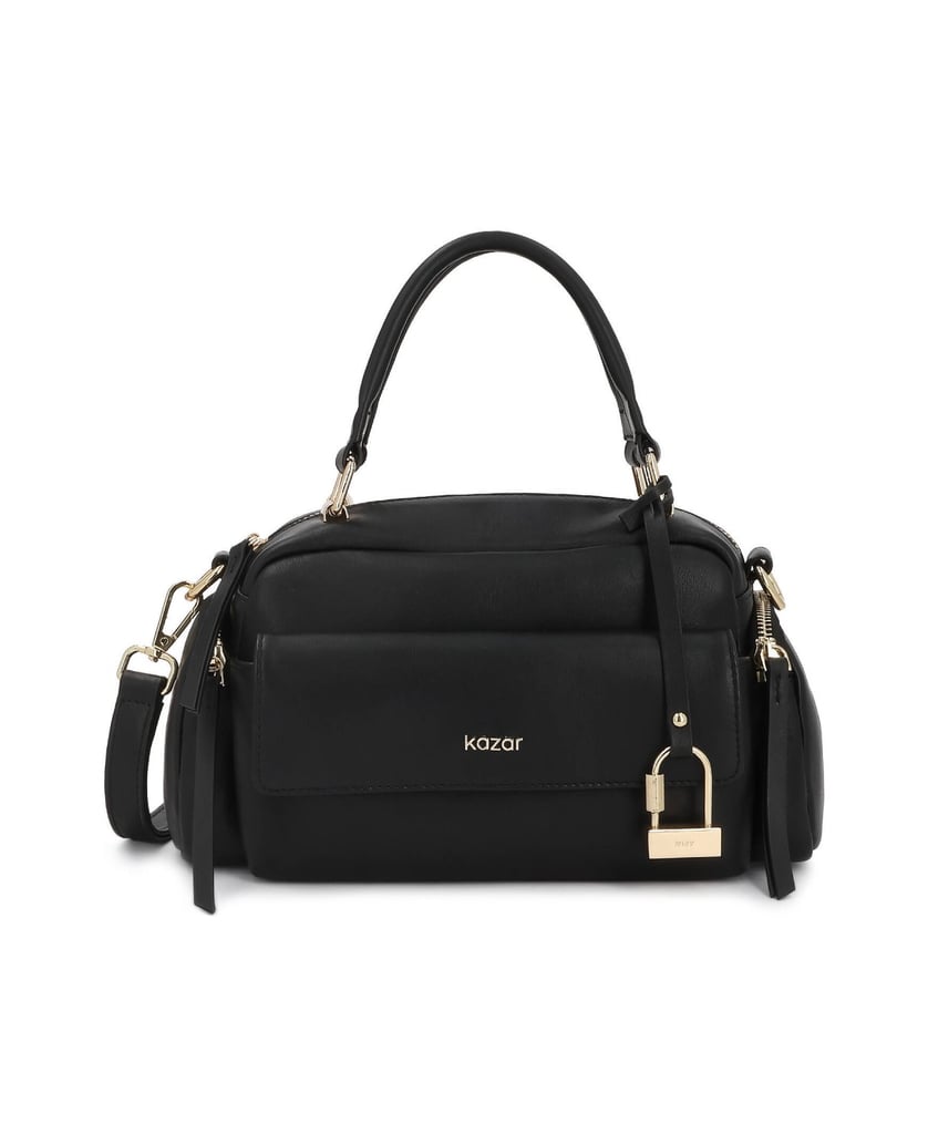 Kazar-Black-leather-soft-form-handbag-with-keychains-čierna