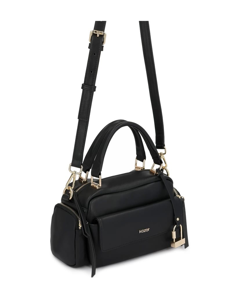 Kazar-Black-leather-soft-form-handbag-with-keychains-čierna