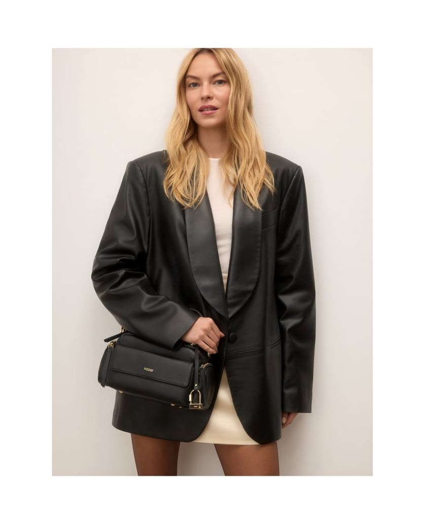 Kazar-Black-leather-soft-form-handbag-with-keychains-čierna