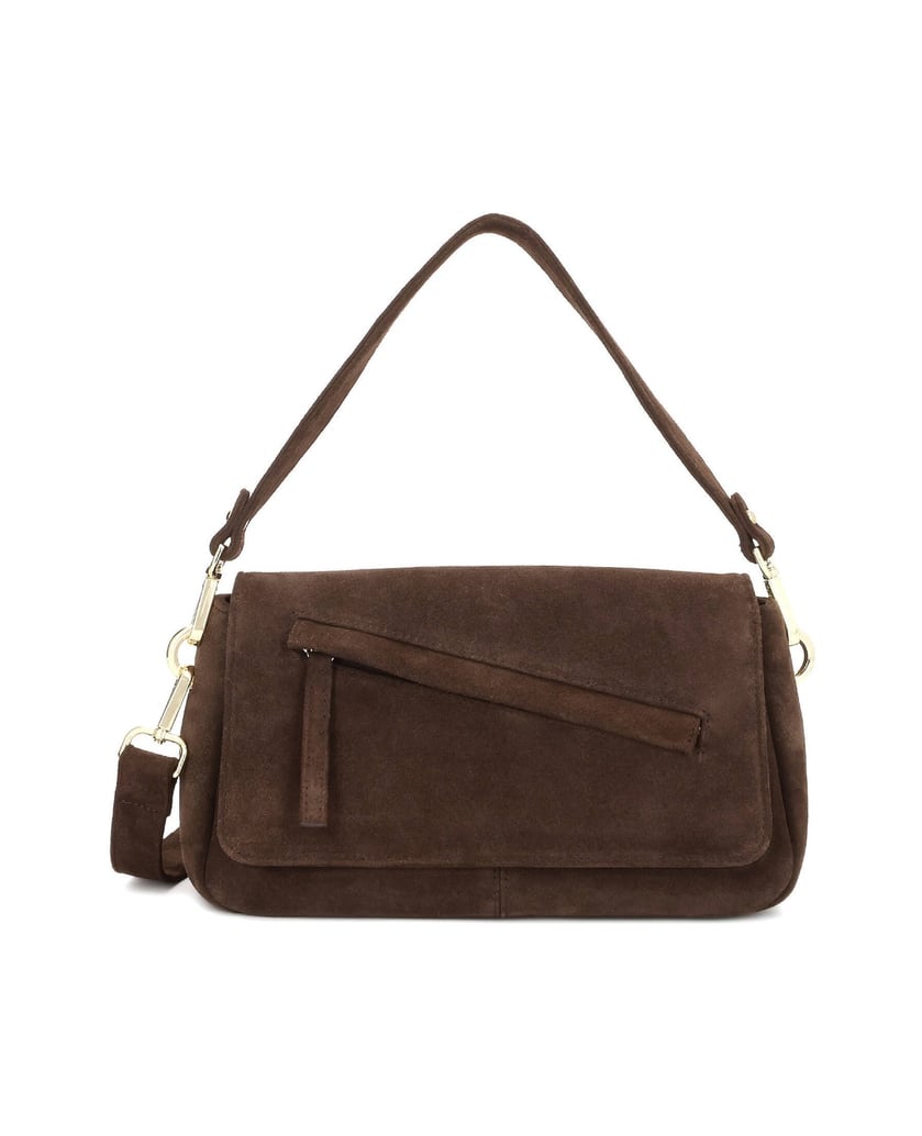 Kazar-Brown-suede-handbag-with-a-flap-and-adjustable-strap-hnedá