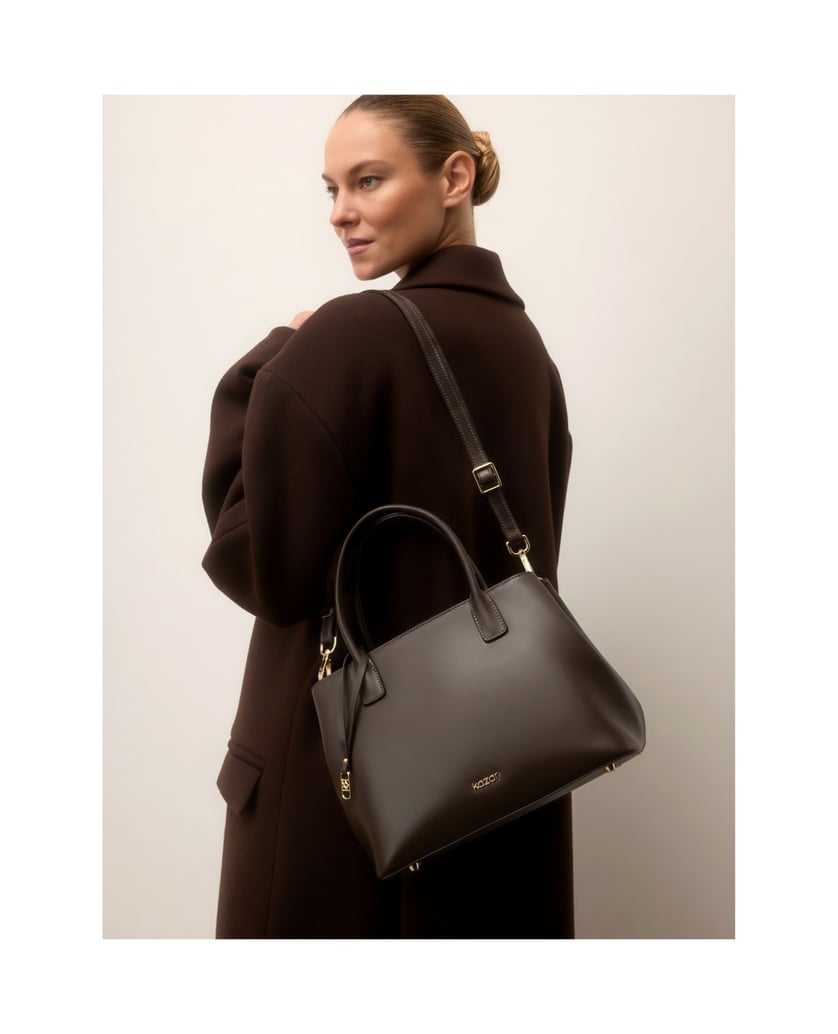 Kazar-Brown-leather-top-handle-bags-with-adjustable-belts-hnědá